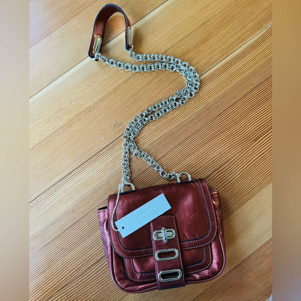 Never worn Tila March Paris Manon Mini bag in metallic red/burnt orange leather